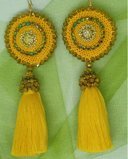 Háčkované dizajnové náušnice "Zlatý útes"